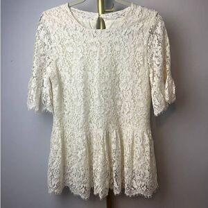 LaRoque Original Off-White Lace Baby Doll Top Sz. M